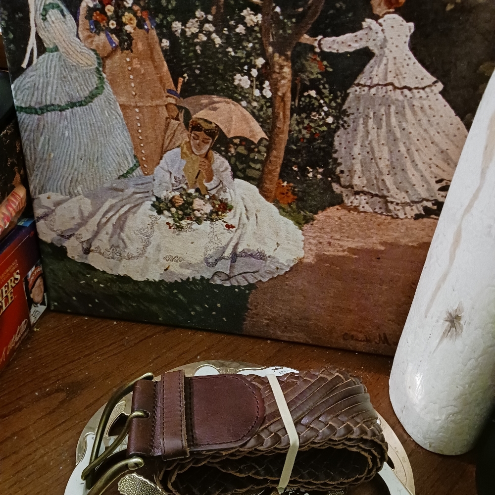 Linea Pelle brown woven wide belt leather Size Small,3" Brass Buckle,Nic… - Picture 12 of 12